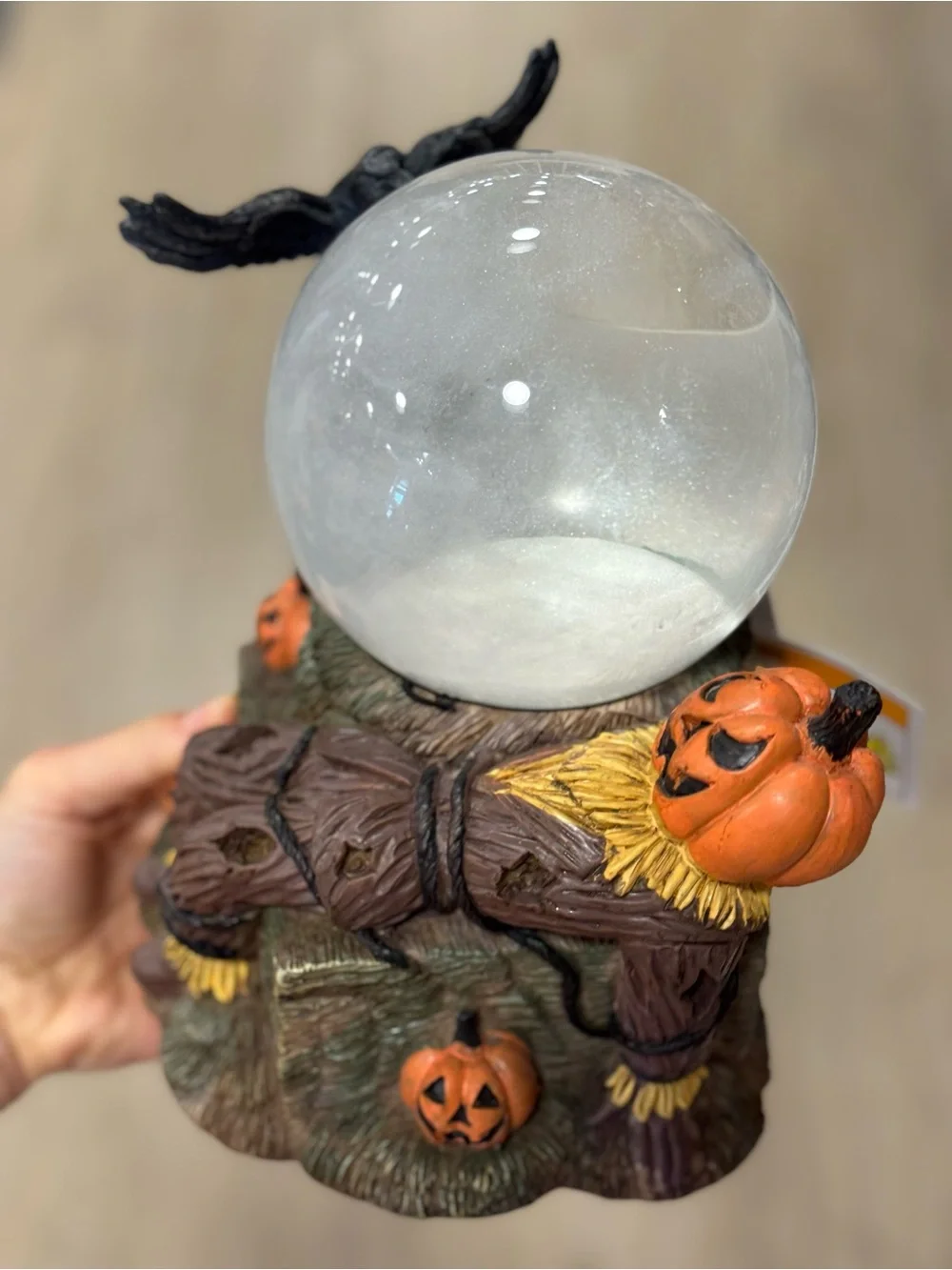 Halloween Pumpkin Scarecrow Decorative Snow Globe - Orange/Black